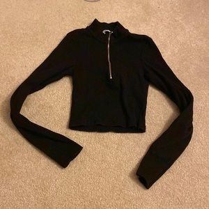 Black ZARA zip up turtle neck crop top